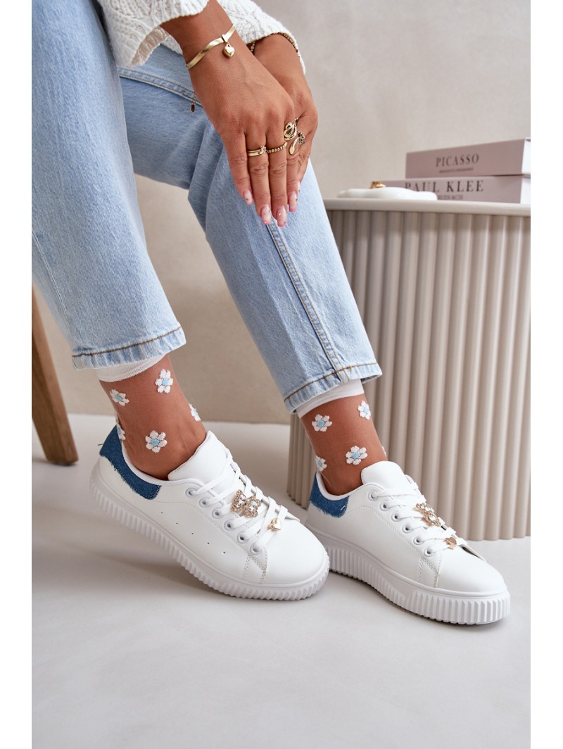 Low Sneakers Made Of Eco Leather With Pins White-Blue Cillione