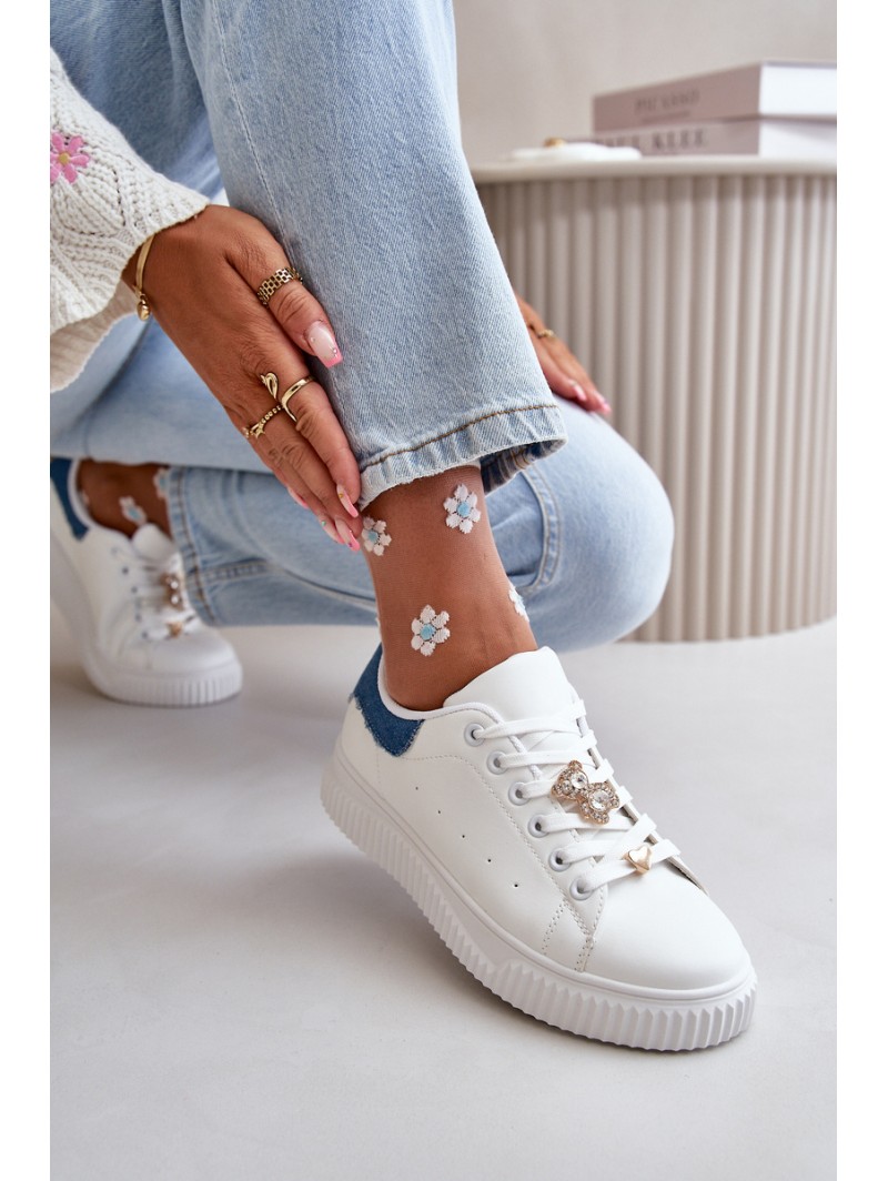 Low Sneakers Made Of Eco Leather With Pins White-Blue Cillione
