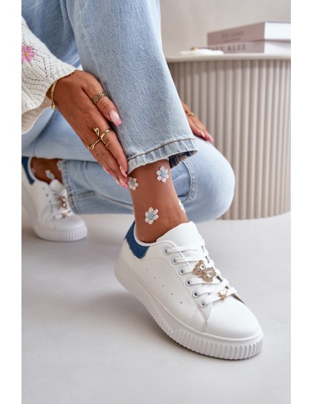 Low Sneakers Made Of Eco Leather With Pins White-Blue Cillione