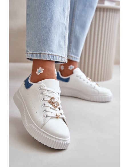 Low Sneakers Made Of Eco Leather With Pins White-Blue Cillione