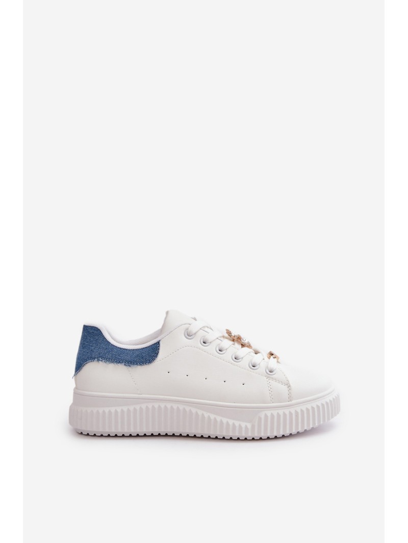 Low Sneakers Made Of Eco Leather With Pins White-Blue Cillione
