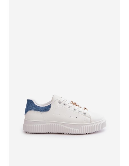 Low Sneakers Made Of Eco Leather With Pins White-Blue Cillione