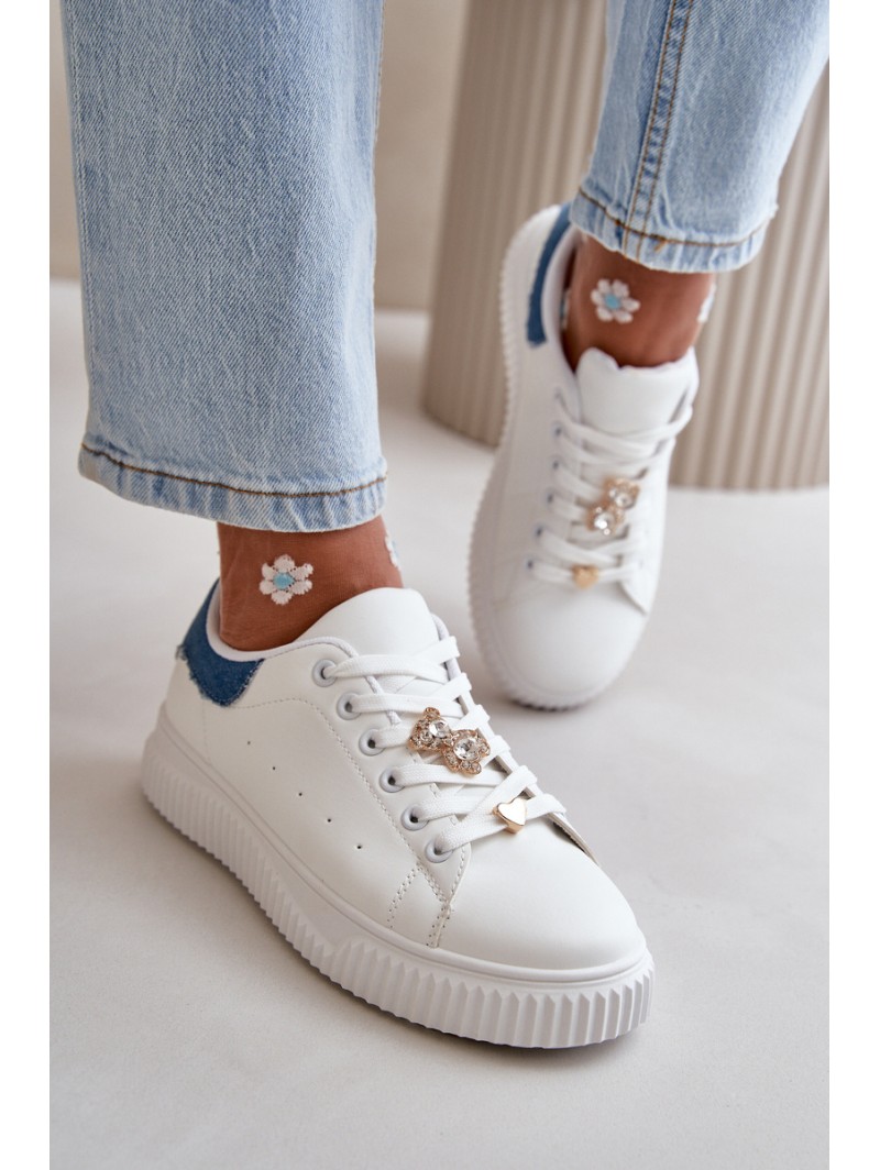 Low Sneakers Made Of Eco Leather With Pins White-Blue Cillione