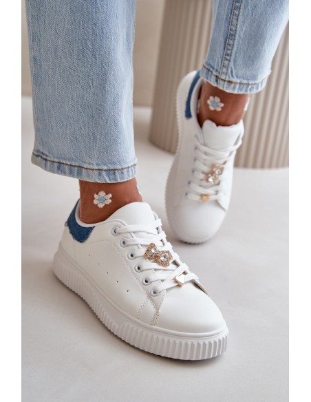 Low Sneakers Made Of Eco Leather With Pins White-Blue Cillione