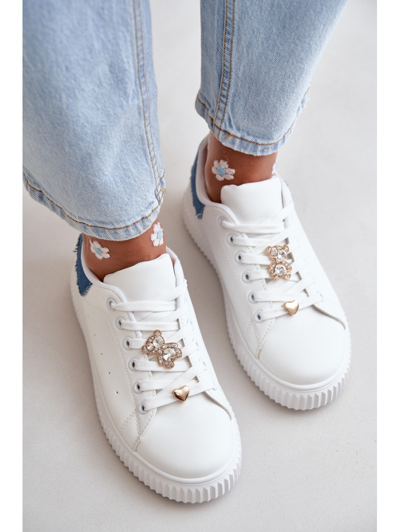 Low Sneakers Made Of Eco Leather With Pins White-Blue Cillione