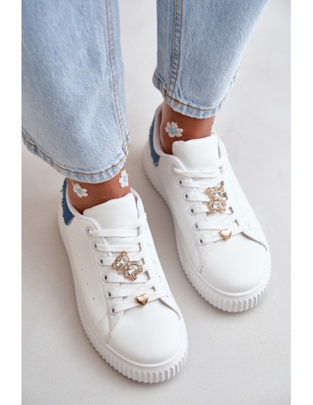 Low Sneakers Made Of Eco Leather With Pins White-Blue Cillione