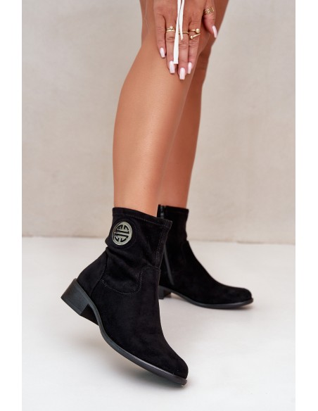 Women's Ankle Boots with Flat Heel and Zip Beige Loratie