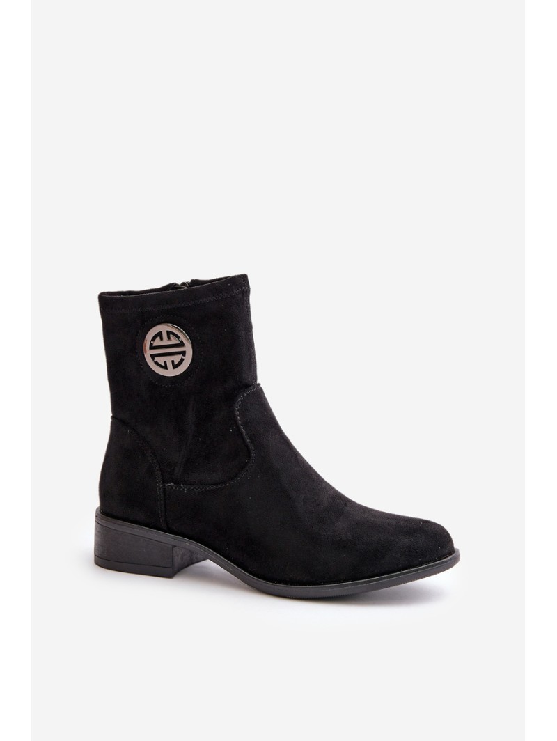 Women's Ankle Boots with Flat Heel and Zip Beige Loratie