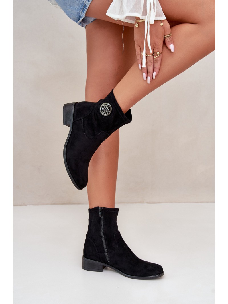Women's Ankle Boots with Flat Heel and Zip Beige Loratie
