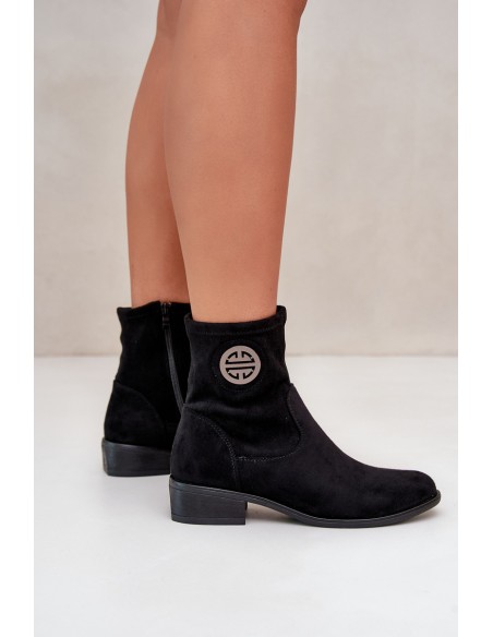 Women's Ankle Boots with Flat Heel and Zip Beige Loratie