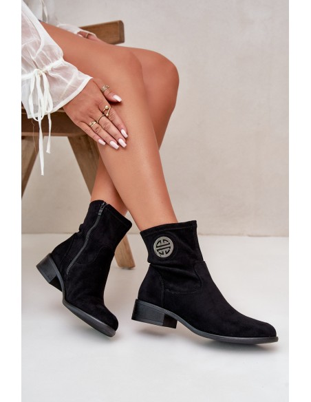 Women's Ankle Boots with Flat Heel and Zip Beige Loratie