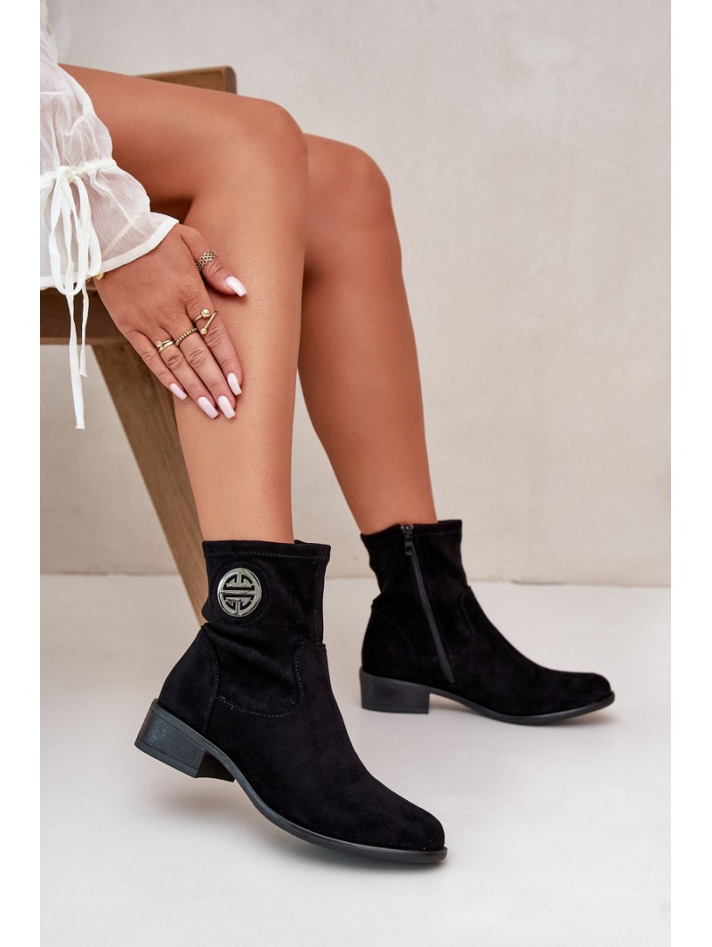 Women's Ankle Boots with Flat Heel and Zip Beige Loratie
