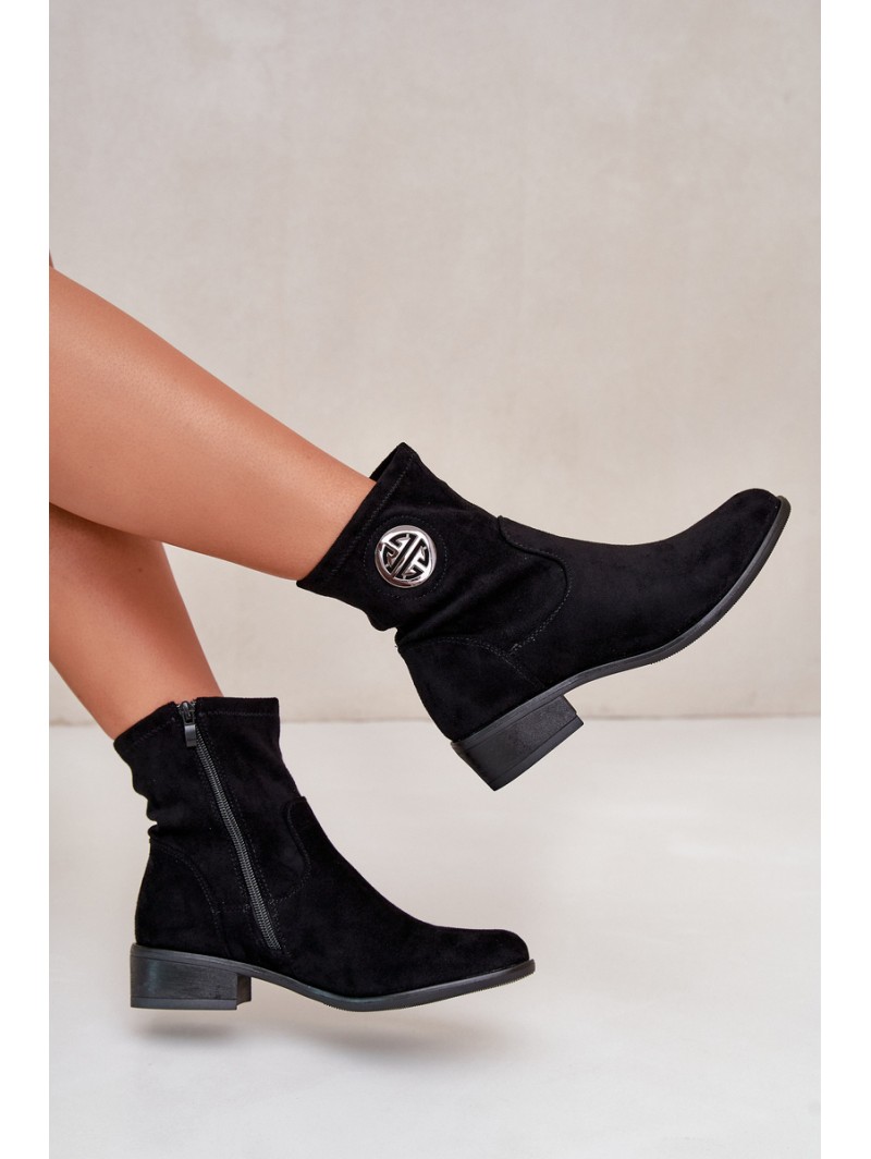 Women's Ankle Boots with Flat Heel and Zip Beige Loratie