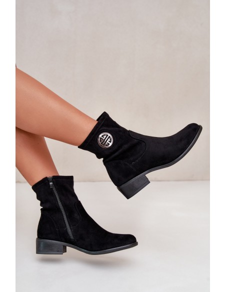 Women's Ankle Boots with Flat Heel and Zip Beige Loratie