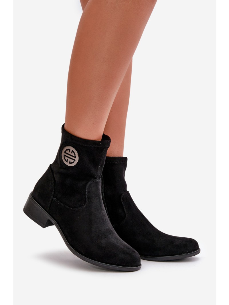 Women's Ankle Boots with Flat Heel and Zip Beige Loratie