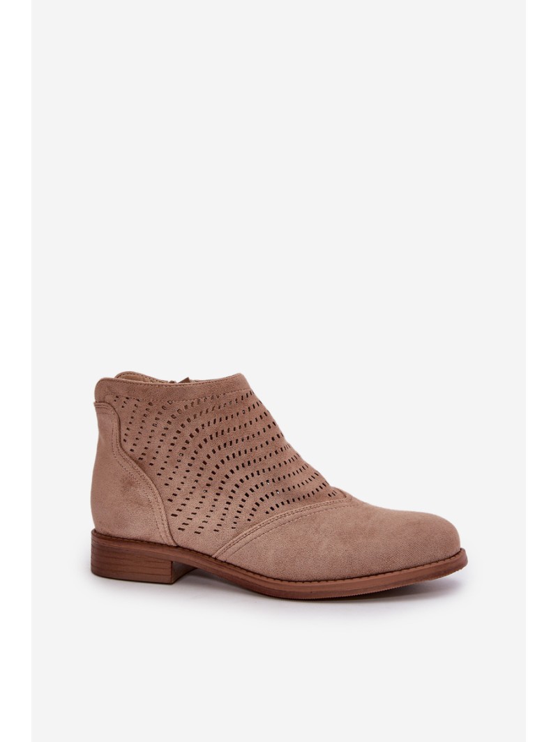 Women's Flat Heeled Perforated Boots Beige S.Barski HY42-076