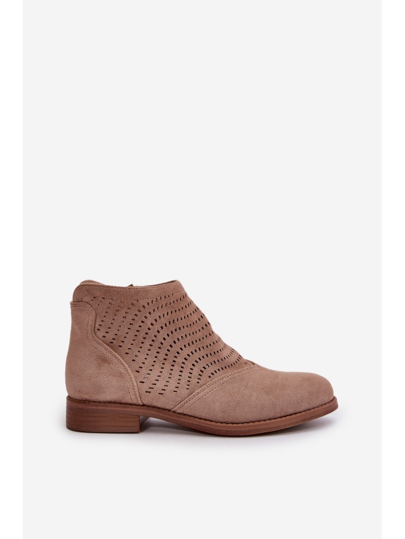 Women's Flat Heeled Perforated Boots Beige S.Barski HY42-076