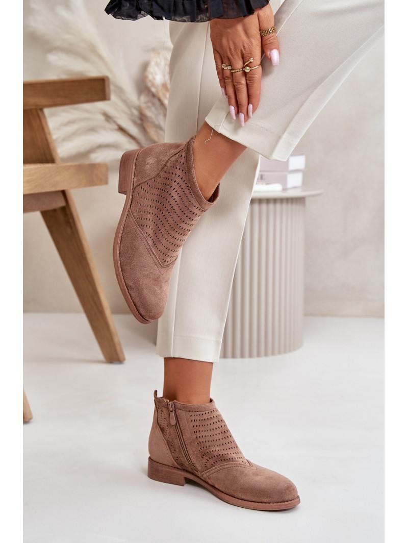 Women's Ankle Boots With Flat Heel Perforated Brown S.Barski HY42-076