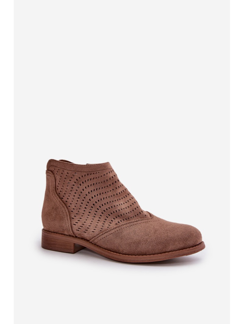 Women's Ankle Boots With Flat Heel Perforated Brown S.Barski HY42-076