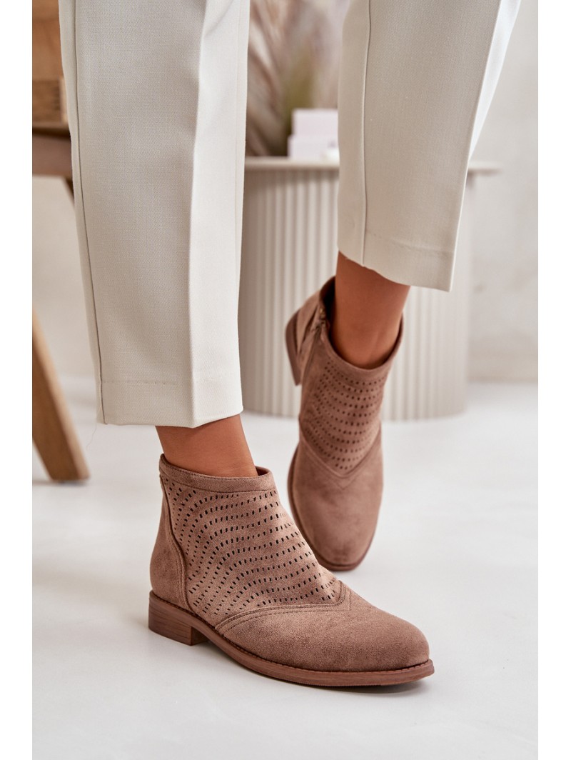 Women's Ankle Boots With Flat Heel Perforated Brown S.Barski HY42-076