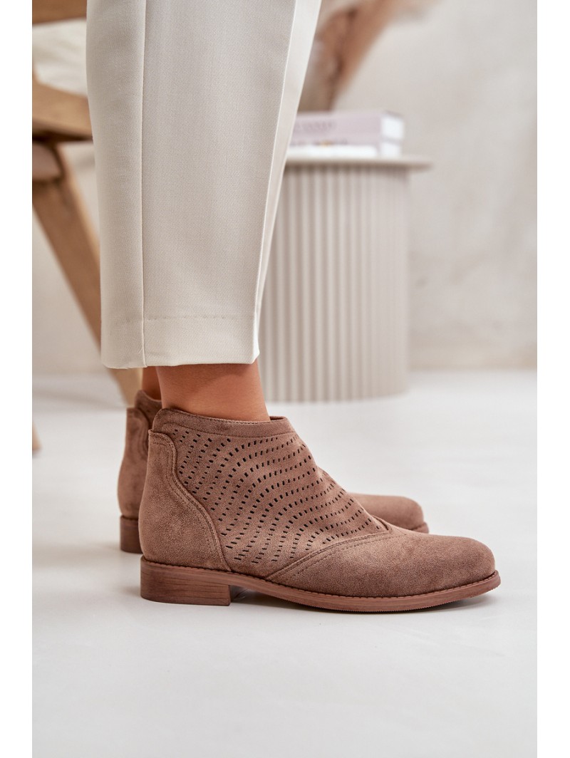 Women's Ankle Boots With Flat Heel Perforated Brown S.Barski HY42-076