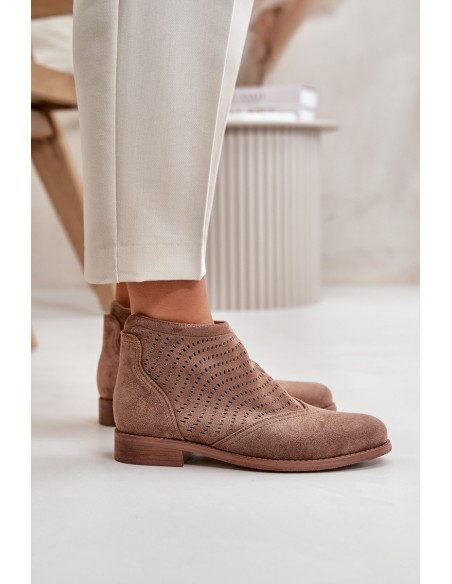 Women's Ankle Boots With Flat Heel Perforated Brown S.Barski HY42-076