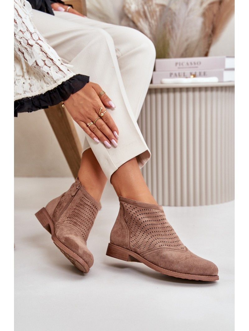 Women's Ankle Boots With Flat Heel Perforated Brown S.Barski HY42-076