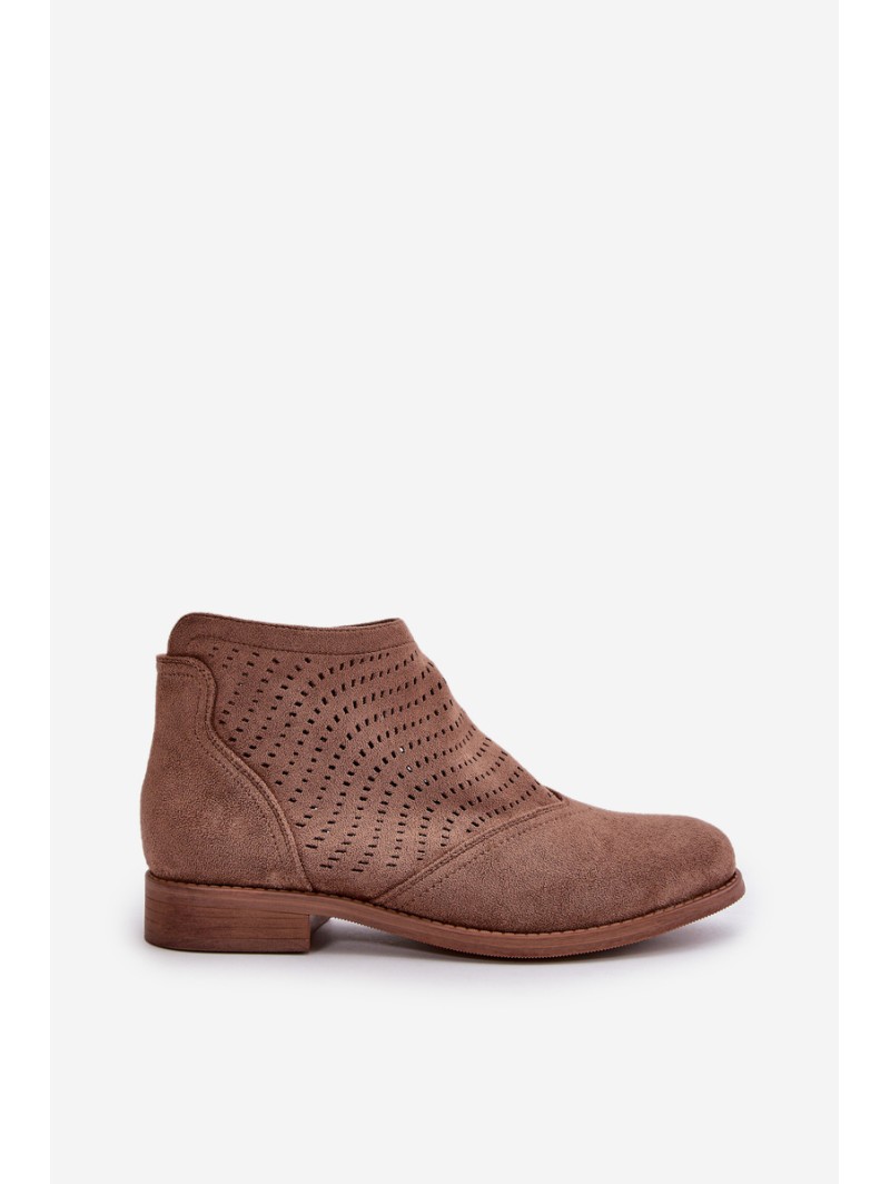 Women's Ankle Boots With Flat Heel Perforated Brown S.Barski HY42-076