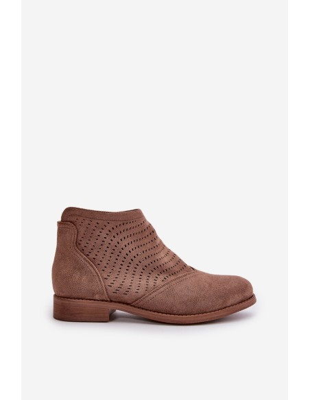 Women's Ankle Boots With Flat Heel Perforated Brown S.Barski HY42-076