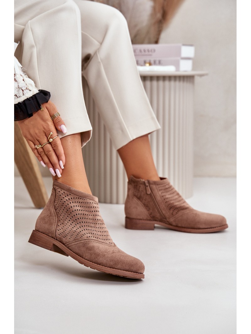 Women's Ankle Boots With Flat Heel Perforated Brown S.Barski HY42-076