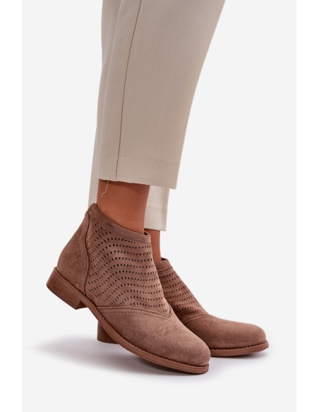 Women's Ankle Boots With Flat Heel Perforated Brown S.Barski HY42-076