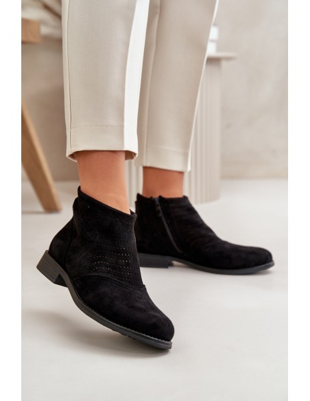 Womens Flat Heeled Cutout Boots Black S.Barski HY42-076
