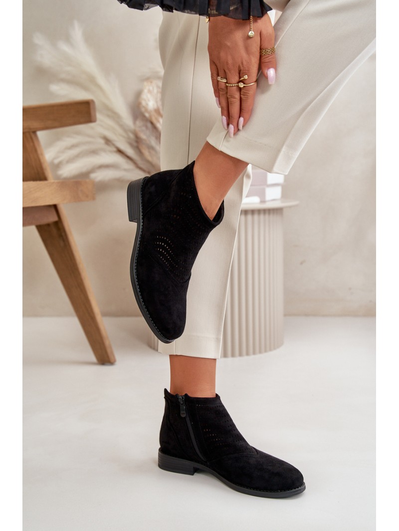 Womens Flat Heeled Cutout Boots Black S.Barski HY42-076