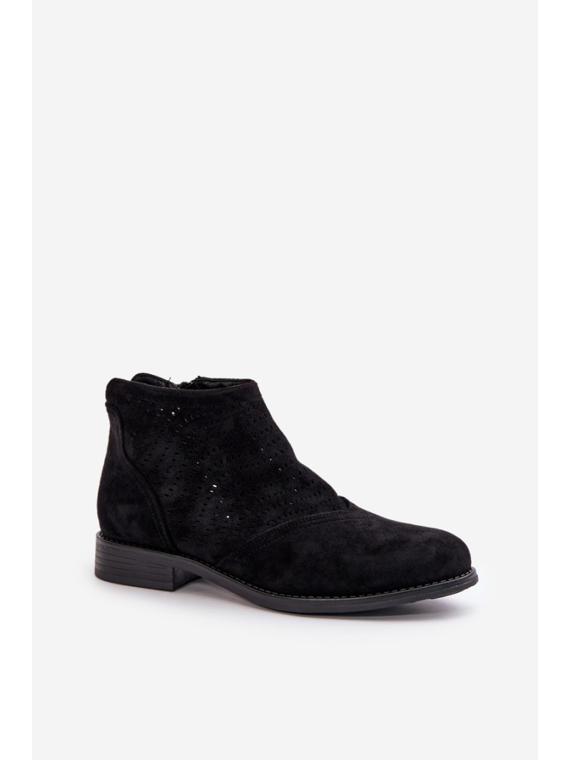 Womens Flat Heeled Cutout Boots Black S.Barski HY42-076