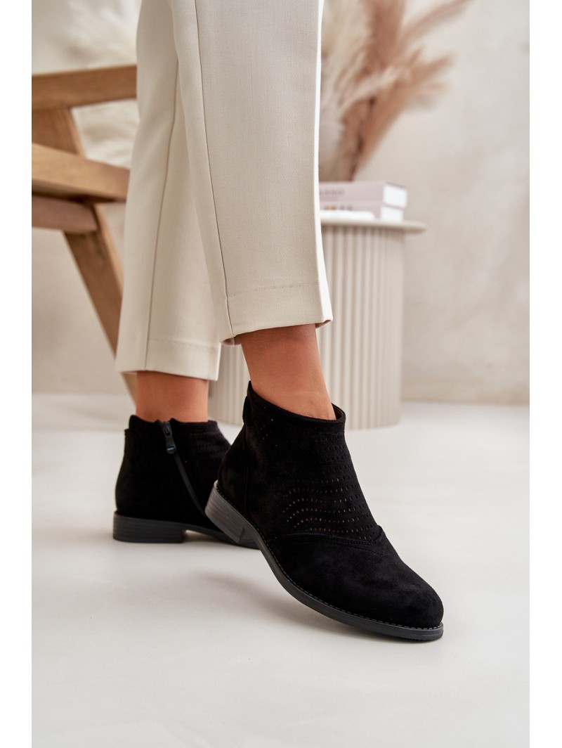 Womens Flat Heeled Cutout Boots Black S.Barski HY42-076