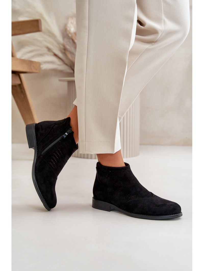 Womens Flat Heeled Cutout Boots Black S.Barski HY42-076