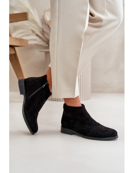 Womens Flat Heeled Cutout Boots Black S.Barski HY42-076