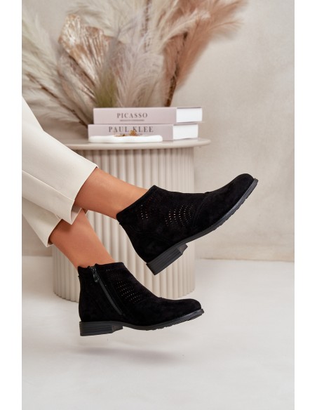 Womens Flat Heeled Cutout Boots Black S.Barski HY42-076