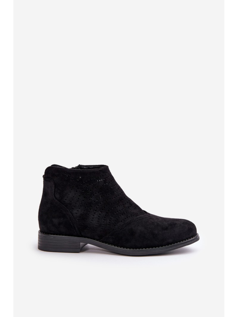 Womens Flat Heeled Cutout Boots Black S.Barski HY42-076