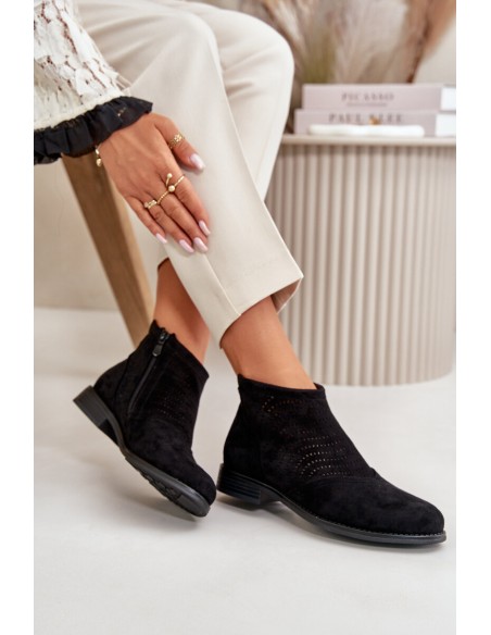 Womens Flat Heeled Cutout Boots Black S.Barski HY42-076
