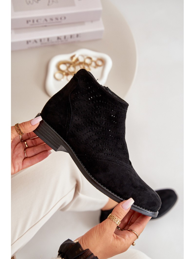 Womens Flat Heeled Cutout Boots Black S.Barski HY42-076