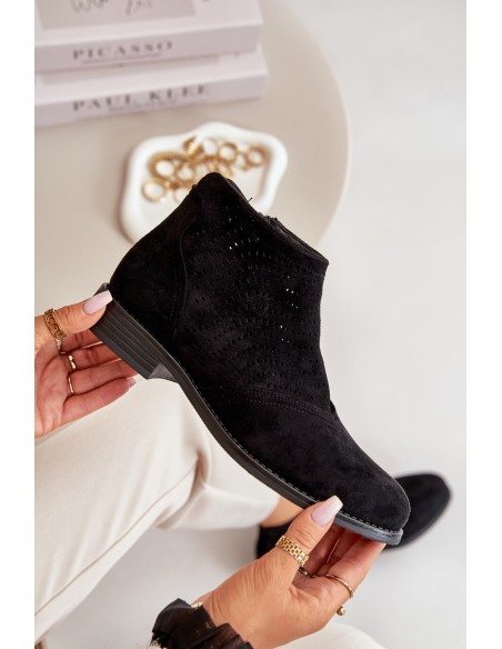 Womens Flat Heeled Cutout Boots Black S.Barski HY42-076