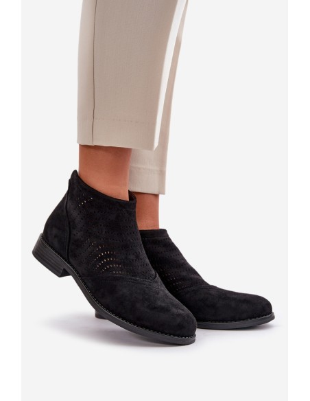 Womens Flat Heeled Cutout Boots Black S.Barski HY42-076
