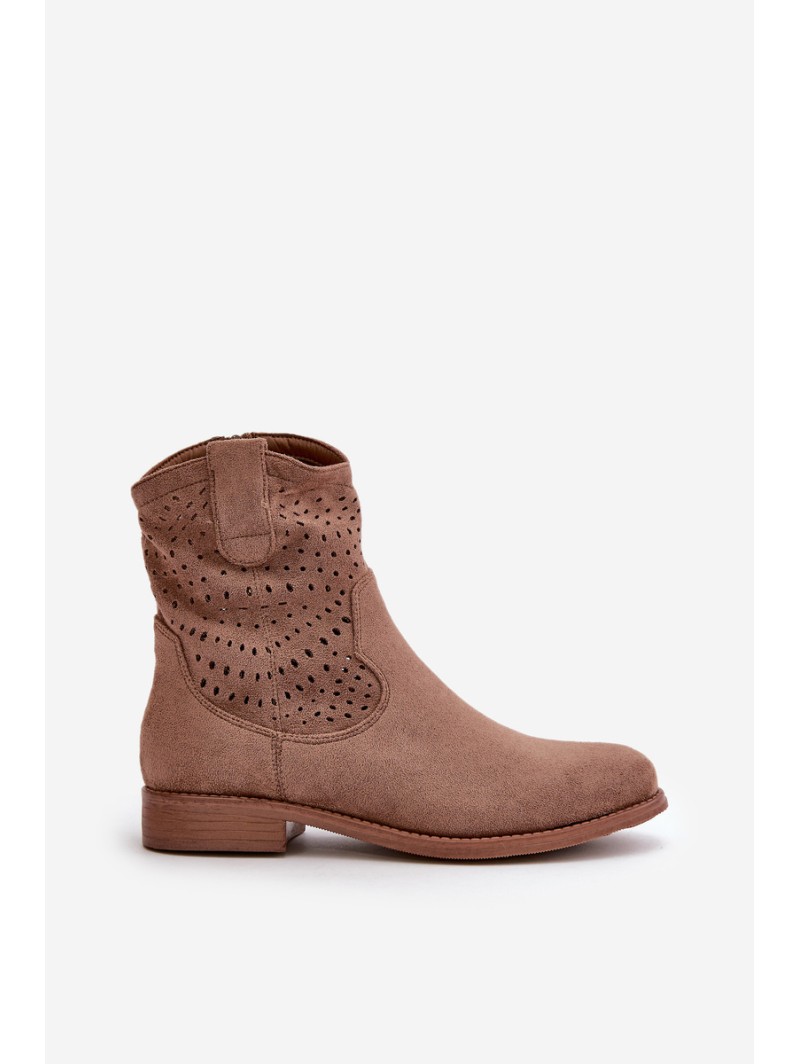 Women's perforated ankle boots with flat heel brown S.Barski HY42-135