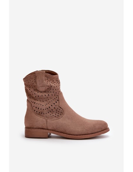 Women's perforated ankle boots with flat heel brown S.Barski HY42-135