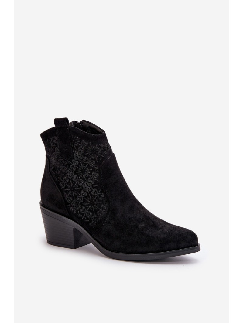 Perforated Cowboy Ankle Boots With Zipper Eco Suede Black S.Barski HY42-944