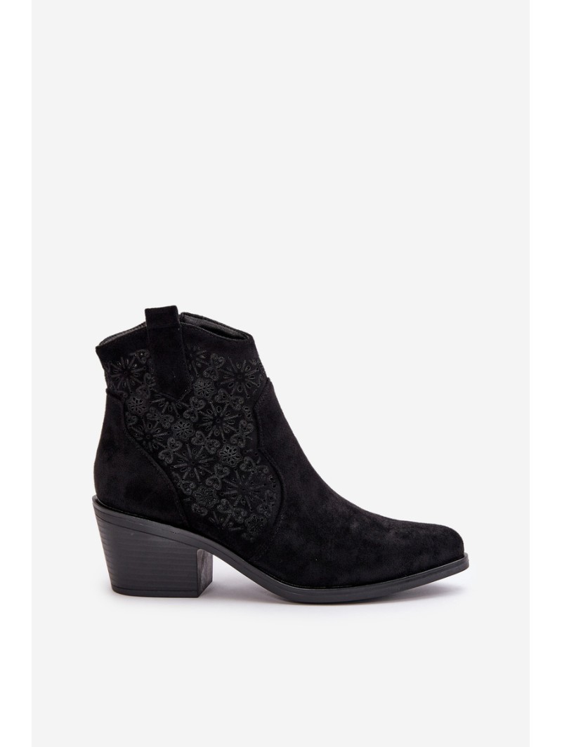 Perforated Cowboy Ankle Boots With Zipper Eco Suede Black S.Barski HY42-944