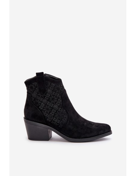 Perforated Cowboy Ankle Boots With Zipper Eco Suede Black S.Barski HY42-944