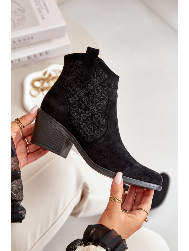 Perforated Cowboy Ankle Boots With Zipper Eco Suede Black S.Barski HY42-944