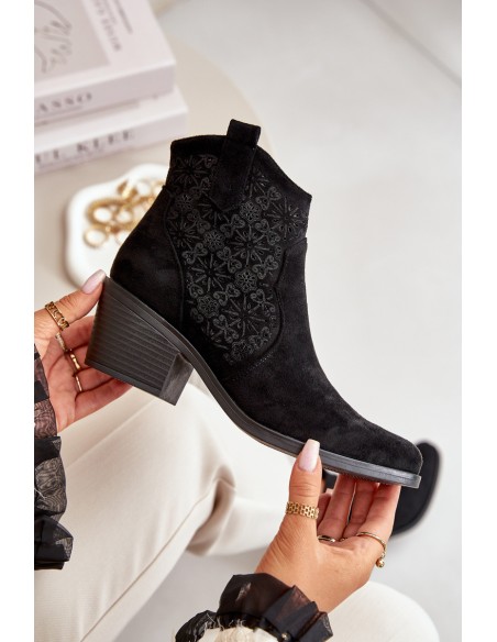 Perforated Cowboy Ankle Boots With Zipper Eco Suede Black S.Barski HY42-944